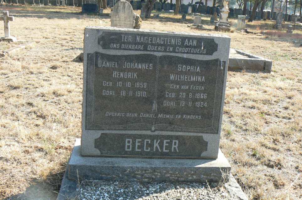 BECKER Daniel Johannes Hendrik 1859-1910 &amp; Sophia Wilhelmina VAN EEDEN 1866-1924