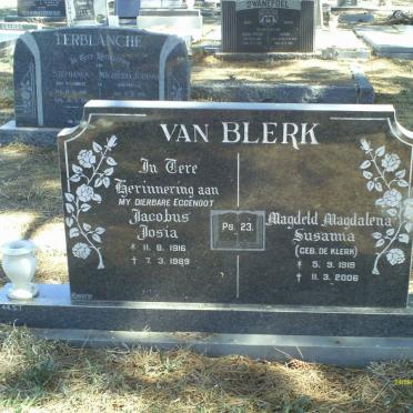 BLERK Jacobus Josia, van 1916-1989 &amp; Magdeld Magdalena Susanna DE KLERK 1919-2006