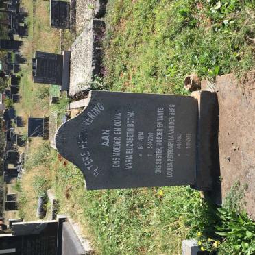 BOTHA Maria Elizabeth 1914-2000 :: VAN DEN BERG Louisa Petronella 1947-2009