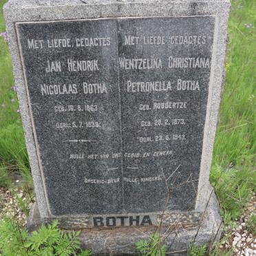 BOTHA Jan Hendrik Nicolaas 1863-1939 &amp; Wentzelina Christiana Petronella ROBERTZE 1873-1943