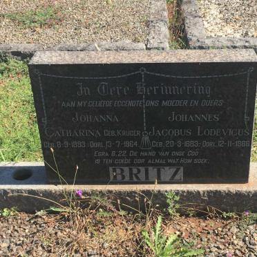 BRITZ Johannes Jacobus Lodevicus 1883-1966 &amp; Johanna Catharina KRUGER 1893-1964