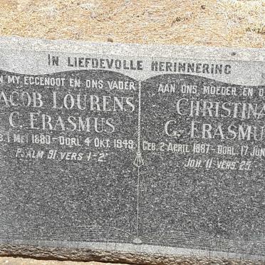 ERASMUS Jacob Lourens C. 1880-1949 &amp; Christina G. 1887-1969