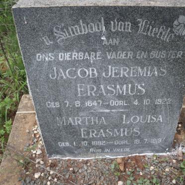 ERASMUS Jacob Jeremias 1847-1922 :: ERASMUS Martha Louisa 1882-1919