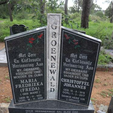 GROENEWALD Christoffel Johannes 1919-2017 &amp; Maria Fredrieka 1920-1998