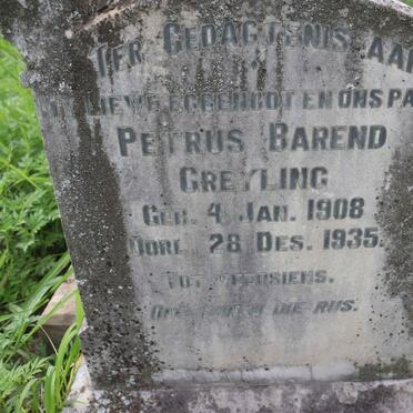 GREYLING Petrus Barend 1908-1935