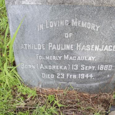 HASENJAGER Mathilde Pauline formerly MACAULAY nee ANDREKA 1880-1944