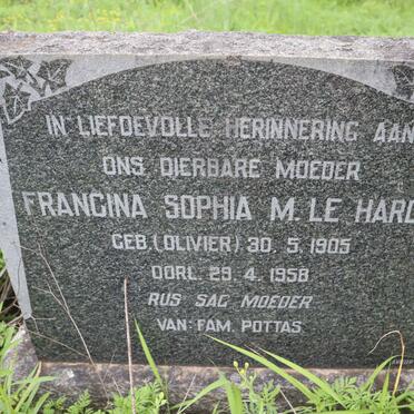 HARDY Francina Sophia M., le nee OLIVIER 1905-1958