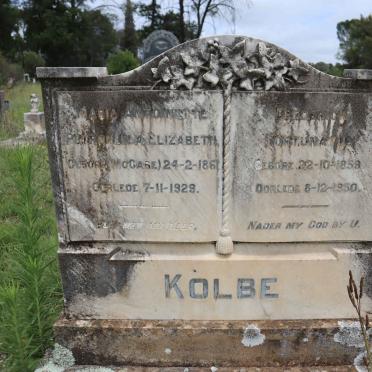 KOLBE Frederick Fortunatus 1859-1930 &amp; Maria Antoinette Petronella Elizabeth  MCCABE 1861-1929