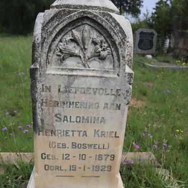 KRIEL Salomina Henrietta nee BOSWELL 1879-1929