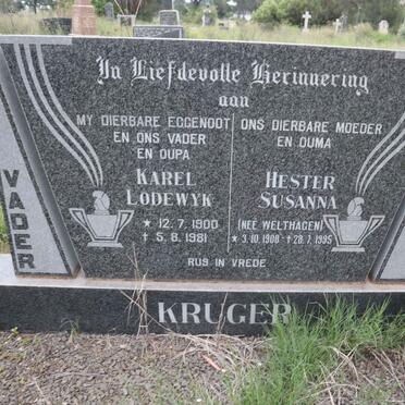 KRUGER Karel Lodewyk 1900-1981 &amp; Hester Susanna WELTHAGEN 1908-1995