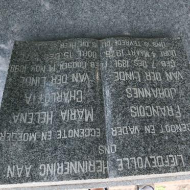 LINDE Francois Johannes, van der 1891-1976 &amp; Maria Helena Charlotta GOOSEN 1890-1971