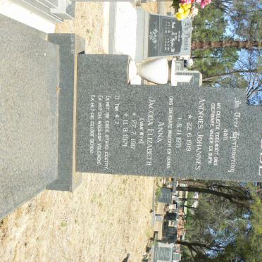 LUBBE Andries Johannes 1919-1971 &amp; Anna Jacoba Elizabeth VAN WYK 1917-1974