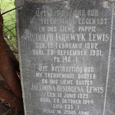 LEWIS Rudolph Lodewyk 1882-1931 :: LEWIS Jacomina Hendriena 1929-1944
