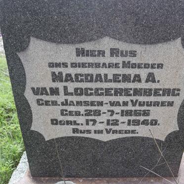 LOGGERENBERG Magdalena A., van nee JANSEN VAN VUUREN 1866-1940