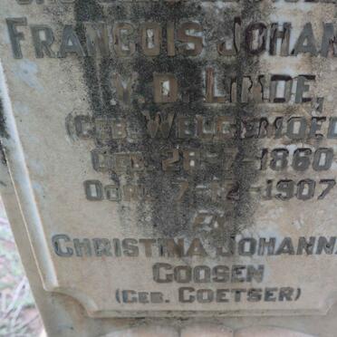 LINDE Francois Johannes, v.d. nee WELGEMOED 1860-1907 :: GOOSEN Christina Johanna nee COETSER 1854-1933