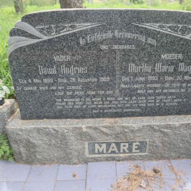 MARE David Andries 1889-1959 &amp; Martha Maria Magdalena 1893-1943