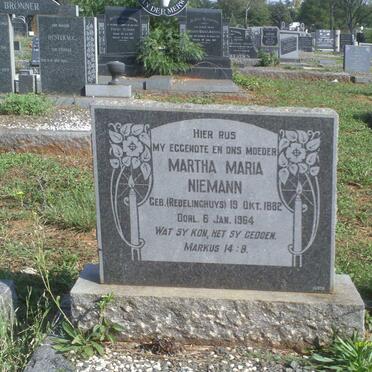 NIEMANN Martha Maria nee REDELINGHUYS 1882-1964