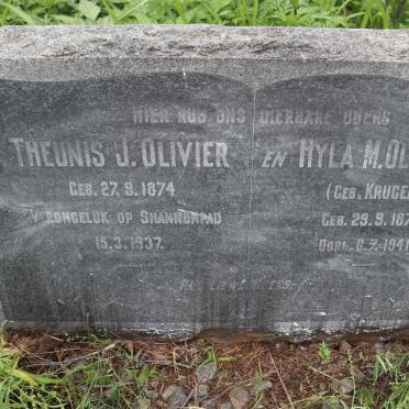 OLIVIER Theunis J. 1874-1937 &amp; Hyla M. KRUGER 1873-1941