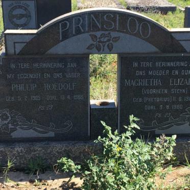 PRINSLOO Phillip Roedolf 1905-1966 &amp; Magrietha Elizabeth voorheen STEYN nee PRETORIUS 1906-1980