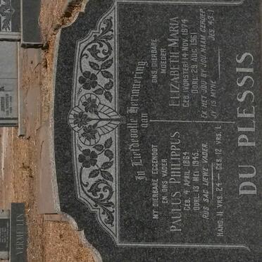 PLESSIS Paulus Philippus, du 1864-1945 &amp; Elizabeth Maria VORSTER 1874-1961