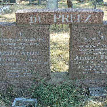 PREEZ Jacobus Petrus, du 1904-1964 &amp; Mathilde Sophie Christine HORN 1902-1960