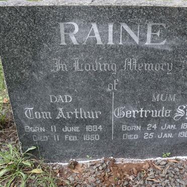 RAINE Tom Arthur 1884-1950 &amp; Gertrude Sybil 1887-1962