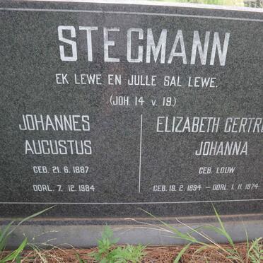 STEGMANN Johannes Augustus 1887-1984 &amp; Elizabeth Gertruida Johanna LOUW 1894-1974