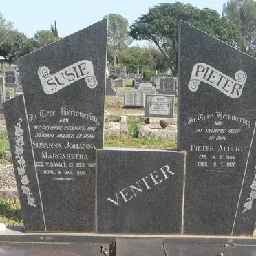 VENTER Pieter Albert 1906-1972 &amp; Susanna Johanna Margaretha V.D. WALT 1912-1970