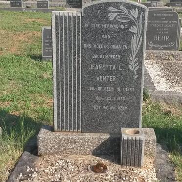VENTER Jeanetta L. nee DE BEER 1867-1963