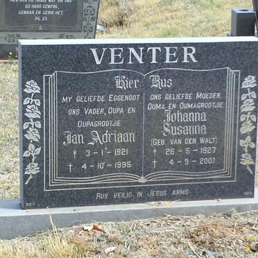 VENTER Jan Adriaan 1921-1995 &amp; Johanna Susanna VAN DER WALT 1927-2007