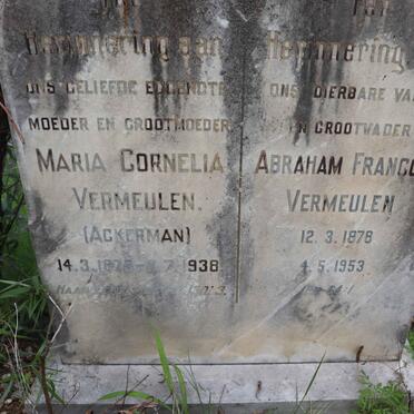 VERMEULEN Abraham Francois 1878-1953 &amp; Maria Cornelia ACKERMAN 1879-1938