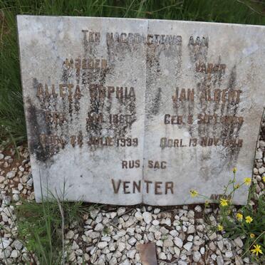 VENTER Jan Albert 1859-1946 &amp; Alleta Sophia 1860-1939