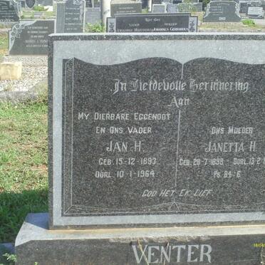 VENTER Jan H. 1893-1964 &amp; Janetta H. 1898-1969