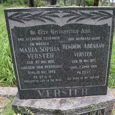 VERSTER Hendrik Abraham 1871-1951 &amp; Maria Sophia JANSEN VAN RENSBURG -1946