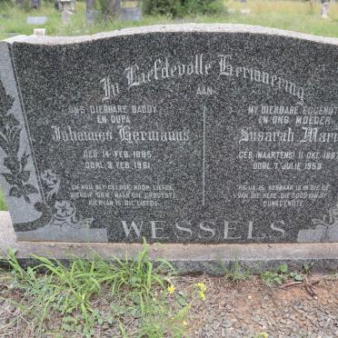 WESSELS Johannes Hermanus 1885-1961 &amp; Susarah Maria MAARTENS 1887-1953