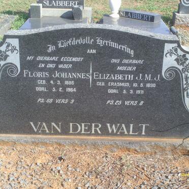 WALT Floris Johannes, van der 1886-1964 &amp; Elizabeth J.M.J. ERASMUS 1890-1971