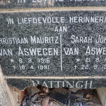 ASWEGEN Christiaan Mauritz, van 1916-1991 &amp; Sarah Johanna 1919-1996