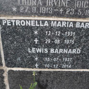 BARNARD Lewis 1927-2014 &amp; Petronella Maria 1931-1975
