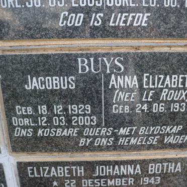 BUYS Jacobus 1929-2003 &amp; Anna Elizabeth LE ROUX 1930-