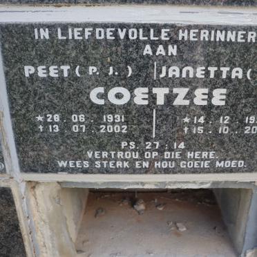 COETZEE P.J. 1931-2002 &amp; J.L. 1934-2015
