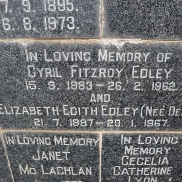 EDLEY Cyril Fitzroy 1883-1962 &amp; Elizabeth Edith DEALE 1887-1967