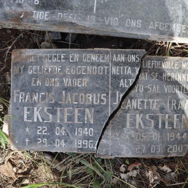 EKSTEEN Francis Jacobus 1940-1996 &amp; Jeanette RAATH 1944-2007