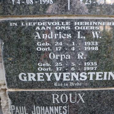 GREYVENSTEIN Andries L.W. 1933-1998 &amp; Orpa R. 1935-1997