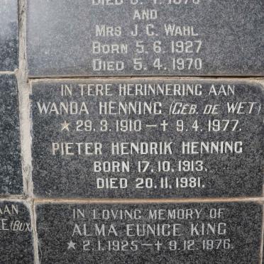 HENNING Pieter Hendrik 1913-1981 &amp; Wanda DE WET 1910-1977