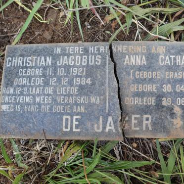 JAGER Christian Jacobus, de 1921-1984 &amp; Anna Catharina ERASMUS 1921-2004