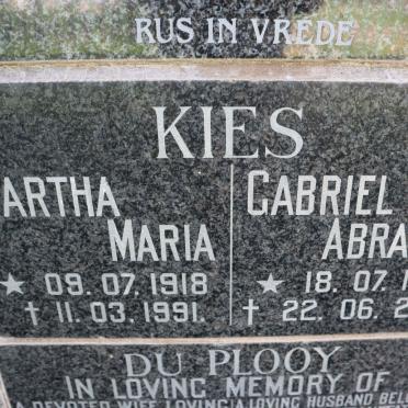 KIES Gabriel Abraham 1915-2006 &amp; Martha Maria 1918-1991