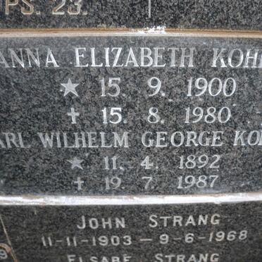 KOHLER Carl Wilhelm George 1892-1987 &amp; Anna Elizabeth 1900-1980