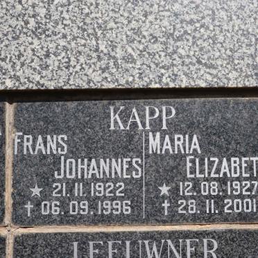 KAPP Frans Johannes 1922-1996 &amp; Maria Elizabeth 1927-2001