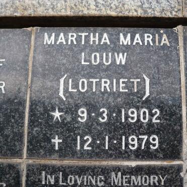 LOUW Martha Maria nee LOTRIET 1902-1979