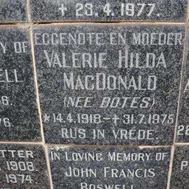 MACDONALD Valerie Hilda nee BOTES 1918-1975